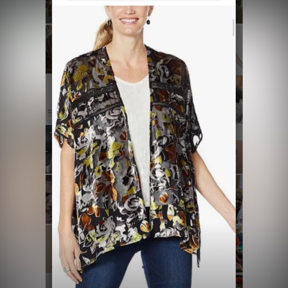 NEW Colleen Lopez Velvet Burnout Shrug kimono open cardigan plus size fits 2/3X
